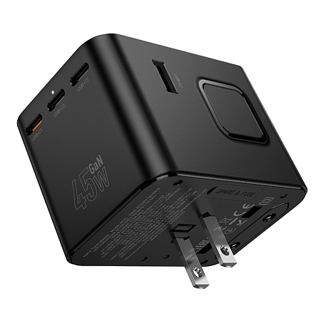 Переходник на розетку (все виды), 3 PD+2 USB, AC32, HOCO, черный