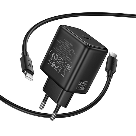 Сетевое зарядное устройство, 1 PD 40W (N83), HOCO, Type-C to Type-C, цвет черный