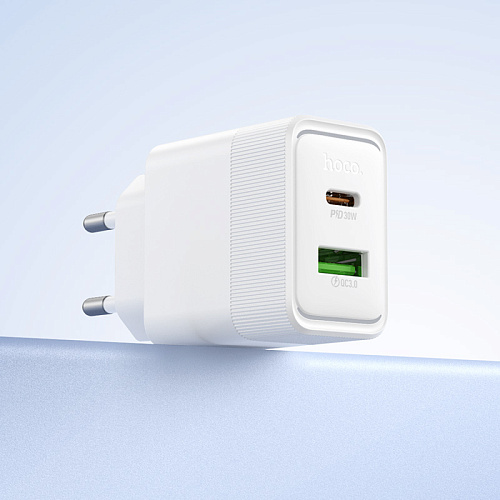Сетевое зарядное устройство, 1 PD 30W + 1 USB 3.0 QC (CS112A), HOCO, белый