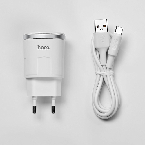 Сетевое зарядное устройство, 1 USB 2.4A (C37A), HOCO, Type-C, белый
