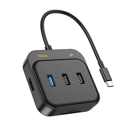 USB Хаб (HB38) с 1 Type-C на HDMI+SD/TF+1 USB 3.0+2 USB 2.0+1 PD, HOCO, черный