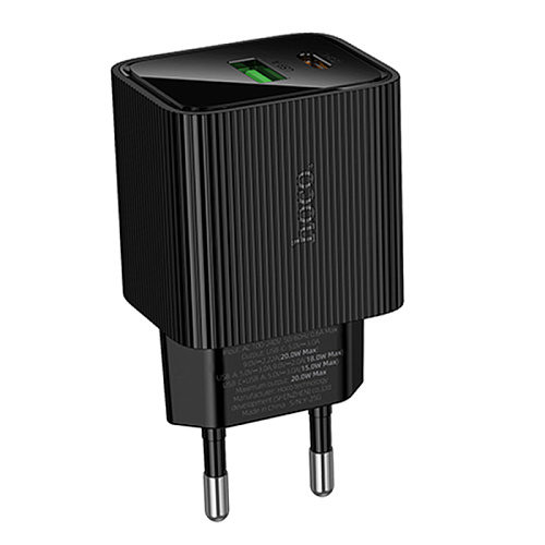 Сетевое зарядное устройство, 1 PD 20W + 1 USB 3.0 QC (CS83A), HOCO, с дисплеем, черный