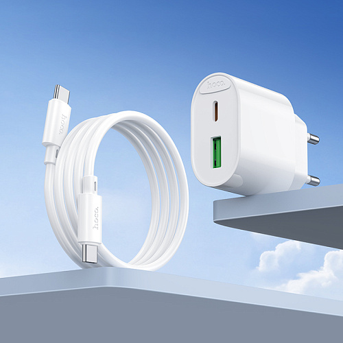 Сетевое зарядное устройство, 1 PD 20W + 1 USB 3.0 QC (C109A), HOCO, Type-C to Type-C, белый