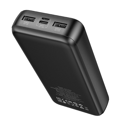 Универсальный Доп. Аккумулятор 20000mAh, J128A, HOCO, выход: 2 USB (5V/2A), черный