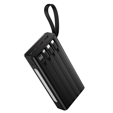 Универсальный Доп. Аккумулятор 20000mAh, J155, HOCO, выход: 2 USB, 1 PD (20W), кабель: Type-C, Lightning, Micro, черный