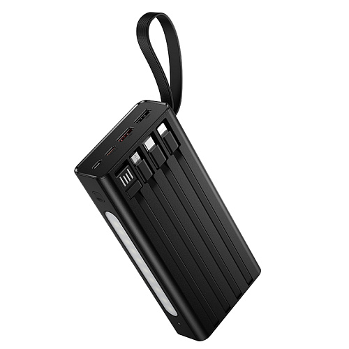 Универсальный Доп. Аккумулятор 20000mAh, J155, HOCO, выход: 2 USB, 1 PD (20W), кабель: Type-C, Lightning, Micro, черный