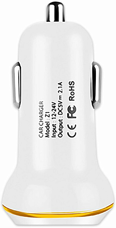 Автомобильное зарядное устройство, 2 USB 2.1A (Z1), usb cable lightning, HOCO, белый