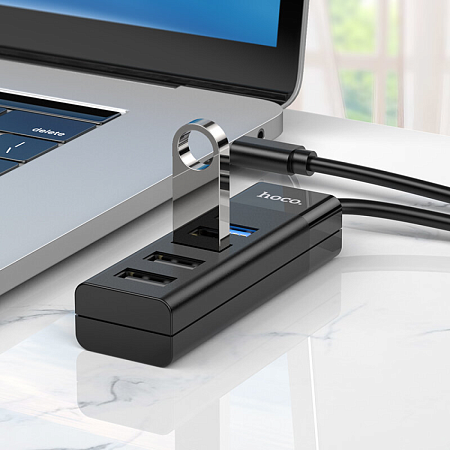 USB Хаб (HB25) c 1 Type-C на 1 USB 3.0 + 3 USB 2.0, HOCO, черный