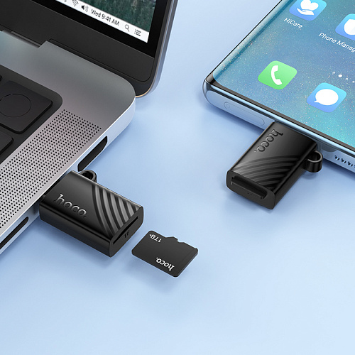 Картридер Type-C, HB53, HOCO, поддержка microSD карт, черный