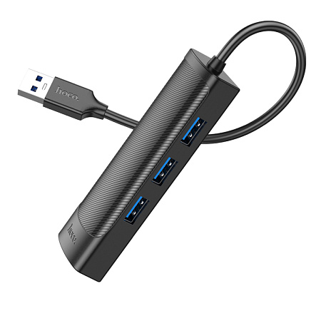 USB Хаб (HB42) с 1 USB на 3 USB 3.0+RJ45, HOCO, L=1.2M, черный