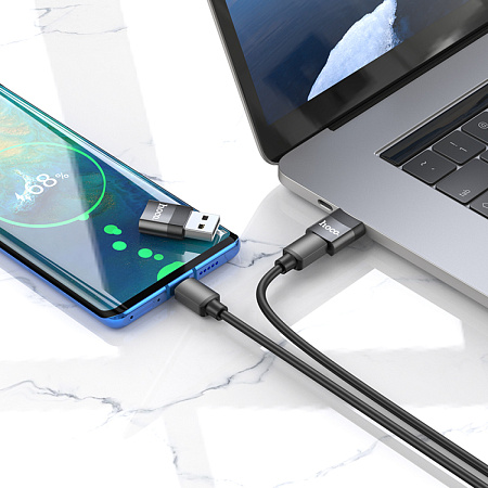 Переходник с USB (папа) на Type-C (Мама), HOCO, UA17, черный