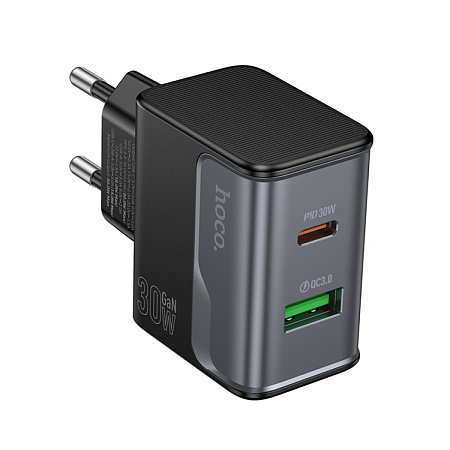 Сетевое зарядное устройство, 1 PD 30W + 1 USB 3.0 QC (CS73A), HOCO, черный