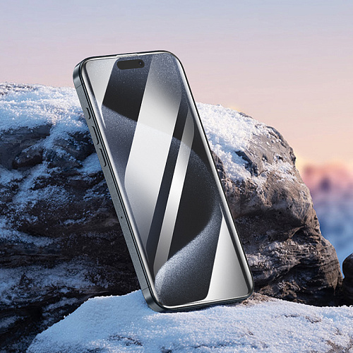Защитное стекло на iPhone 16 Pro Max, носорог, с сеточкой для динамика, черное, X-CASE