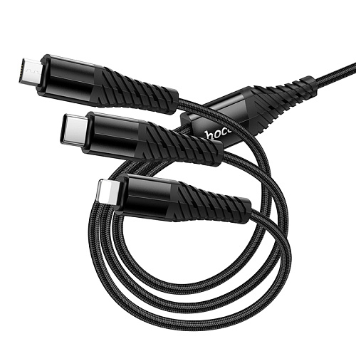 Кабель с USB/Type-C на Lightning+Micro+Type-C, X123, HOCO, черный