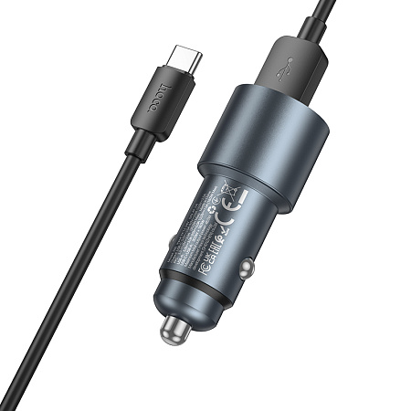 Автомобильное зарядное устройство, 1 USB QC3.0 18W, 1 PD 30W (Z60), HOCO, кабель Type-C, серый