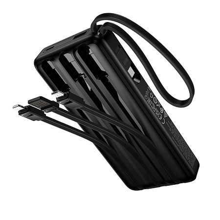 Универсальный Доп. Аккумулятор 10000mAh, J156, HOCO, выход: 1 USB, 1 PD (20W), кабель: Type-C, Lightning, Micro, черный