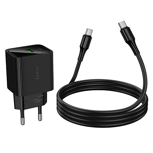 Сетевое зарядное устройство, 1 PD 30W + 1 USB 3.0 QC (CS84A), HOCO, Type-C to Type-C, с дисплеем, черный
