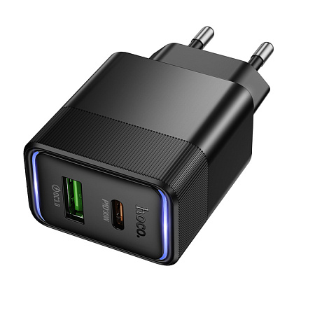 Сетевое зарядное устройство, 1 PD 30W + 1 USB 3.0 QC (CS112A), HOCO, черный