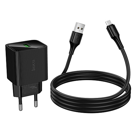 Сетевое зарядное устройство, 1 USB 3.0 QC (CS81A), HOCO, Micro, с дисплеем, черный