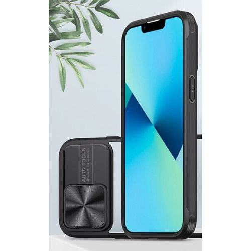 Чехол силиконовый для iPhone 14 (6.1), с выдвижной защитой камеры, X-CASE, черный