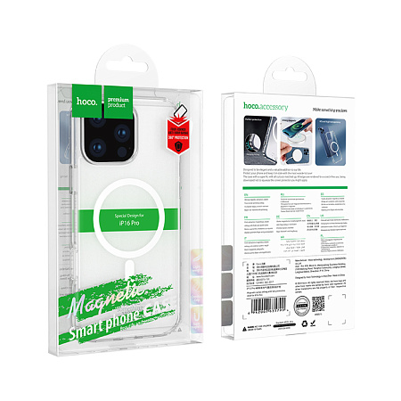 Чехол силиконовый для iPhone 16 Pro, Магнитный (MagSafe), HOCO, прозрачный