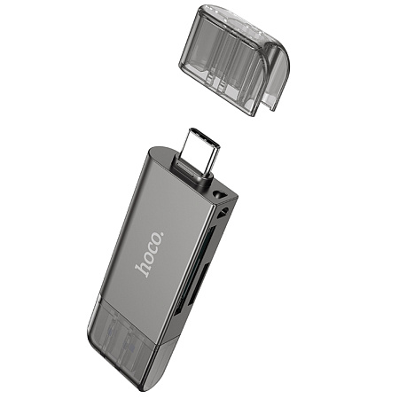 Картридер, USB/Type-C 3.0, HB39, HOCO, поддержка TF/SD карт, серый