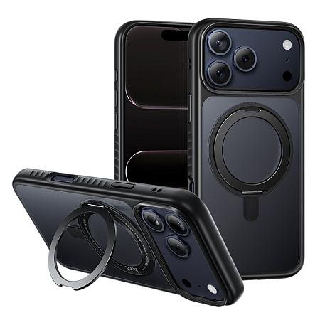 Чехол для iPhone 18 Pro / 17 Pro, TPU + PC board, Магнитный (MagSafe), с подставкой, AS1, HOCO, черный