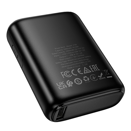 Универсальный Доп. Аккумулятор 5000mAh, J158, HOCO, выход: 1 USB: 5V/2, черный