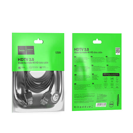 HDMI кабель, HOCO, US09, HDTV 2.0, 4K HD, 3м, черный