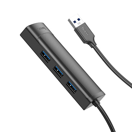 USB Хаб (HB42) с 1 USB на 3 USB 3.0+RJ45, HOCO, L=1.2M, черный