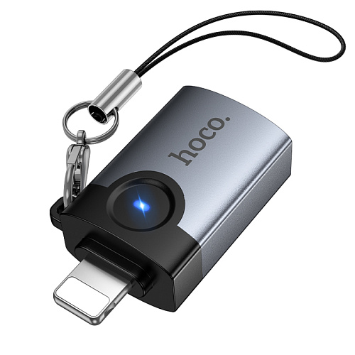 Переходник OTG Lightning, Lightning (папа) на USB (мама), UA46, HOCO, серый