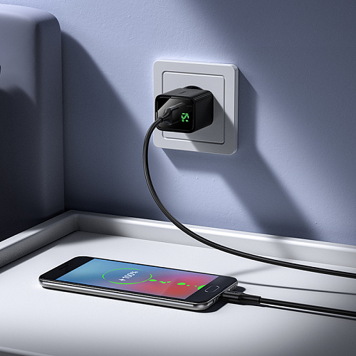 Сетевое зарядное устройство, 1 USB 3.0 QC (CS81A), HOCO, Micro, с дисплеем, черный