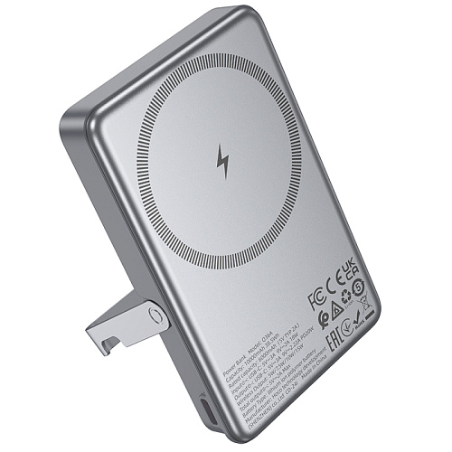 Универсальный Доп. Аккумулятор 10000mAh, Q36A, HOCO, 1 PD 20W, беспроводная зарядка (MagSafe), с подставкой, серый