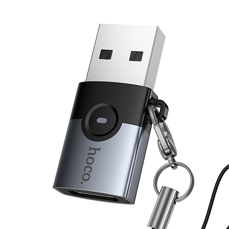 Переходник с USB 3.0 (папа) на Type-C (мама), UA46B, HOCO, серый