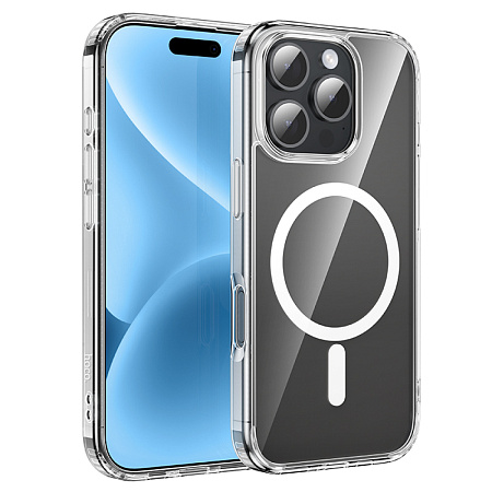 Чехол силиконовый для iPhone 16 Pro, Магнитный (MagSafe), HOCO, прозрачный