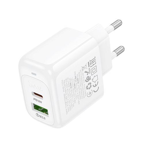 Сетевое зарядное устройство, 1 USB 3.0 QC+1 PD 30W (CS55A), HOCO, белый