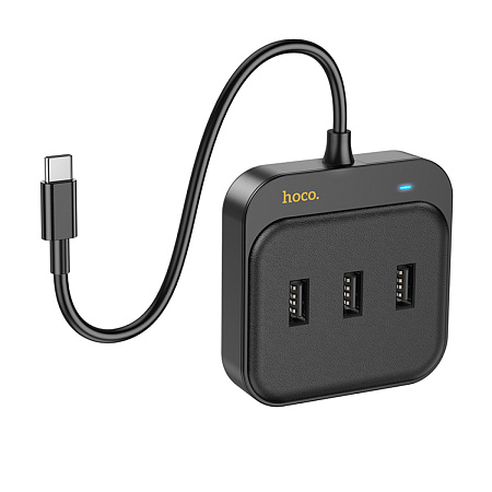 USB Хаб (HB35) с 1 Type-C на 3 USB 2.0+RJ45, HOCO, L=0.2M, черный