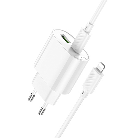 Сетевое зарядное устройство, 1 PD 20W + 1 USB 3.0 QC (C109A), HOCO, Type-C to Lightning, белый