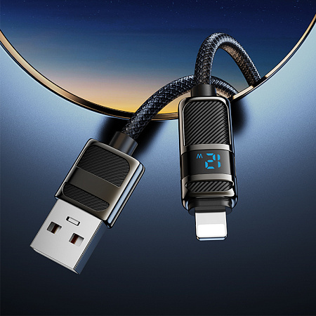 USB дата кабель Lightning, HOCO, U137, 1.2м, с дисплеем, черный