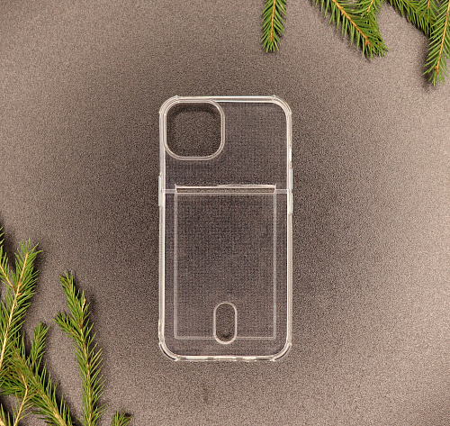 Чехол силиконовый для iPhone 15 Plus (6.7), с карманом для карты, X-CASE, прозрачный