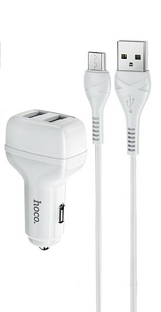 Автомобильное зарядное устройство, 2 USB 2.4A (Z36), usb cable micro, HOCO, белый