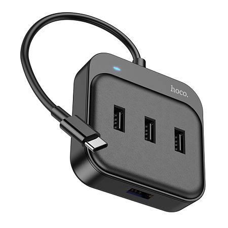 USB Хаб (HB31) с 1 Type-C на 1 USB 3.0+3 USB 2.0, L=0.2M, HOCO, черный