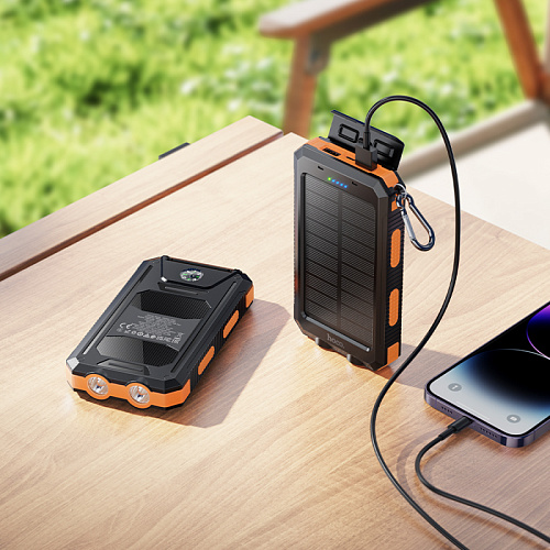 Универсальный Доп. Аккумулятор 8000mAh, J164, HOCO, 2USB (5V/2A) c фонариком, черный