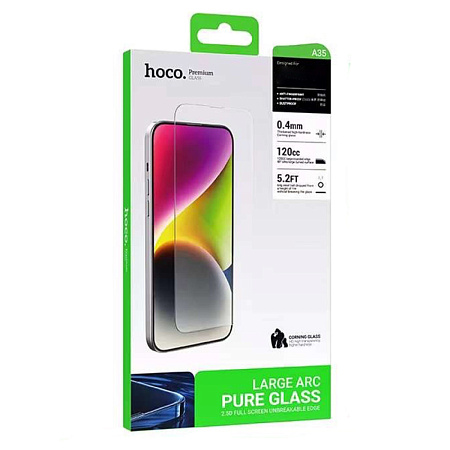 Защитное стекло для iPhone 15 Plus/16 Plus, A35, HOCO, Corning original screen large arc edge tempered glass, черное