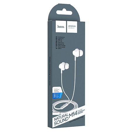Проводные наушники M14 Universal Earphone, вакуумные с микрофоном, HOCO, белые