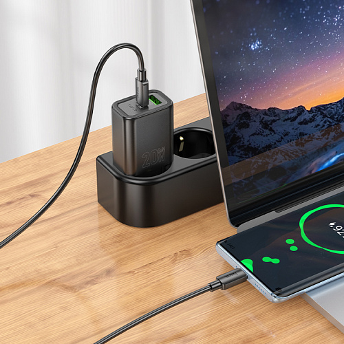 Сетевое зарядное устройство, 1 USB 3.0 QC+1 PD 20W (N61), HOCO, черный