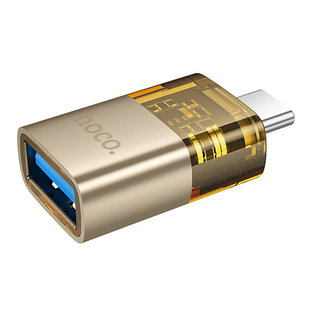 Переходник OTG Type-C, Type-C (папа) на USB (мама), UA36B, HOCO, золотистый