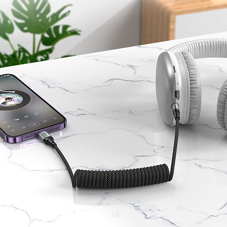 AUX Audio кабель 3,5 мм на Lightning, UPA33A, HOCO, витой, длина 1,5 метр, черный