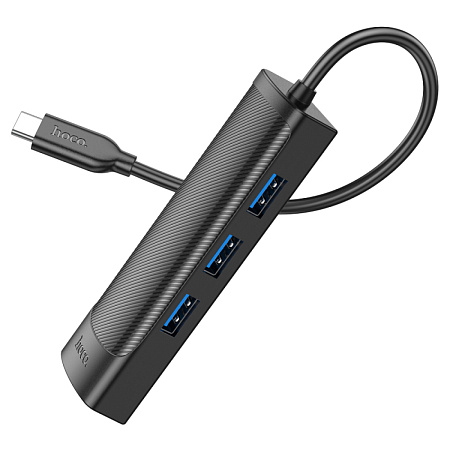 USB Хаб (HB42) с 1 Type-C на 3 USB 3.0+RJ45, HOCO, L=0.2M, черный