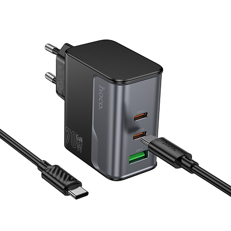 Сетевое зарядное устройство, 2 PD 70W + 1 USB 3.0 QC (CS75A), HOCO, Type-C to Type-C, черный